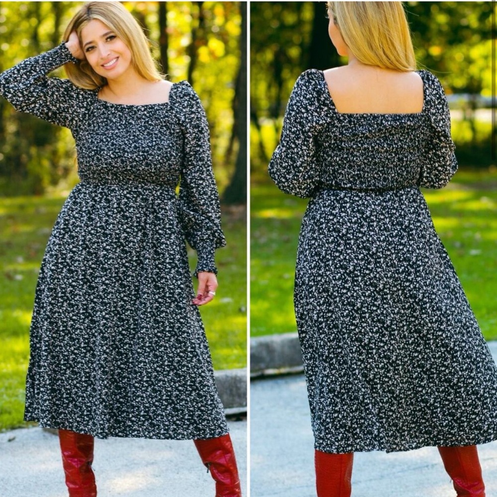 Black Ditsy Floral Bump Friendly Women's Nap Dress